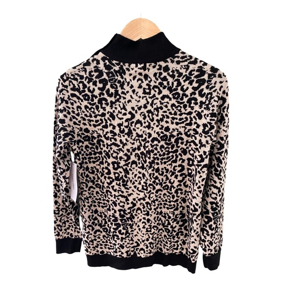 Calvin Klein Cheetah Print Mock Neck Button Shoulder Sweater Top NWT Size S - Picture 2 of 8